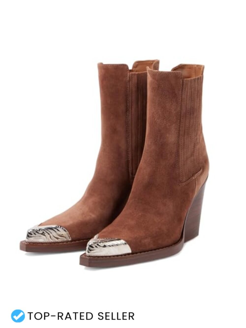 Goolita Suede Western Cowboy Ankle Boots Stacked Block Heel Slip On
